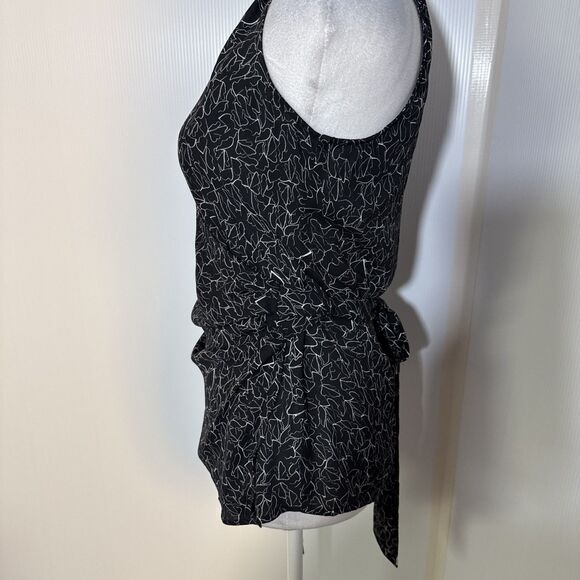 Trouve‎ Women V-Neck Wrap Top Collared XS Abstract Art Pattern Career Chiffon - Picture 4 of 9